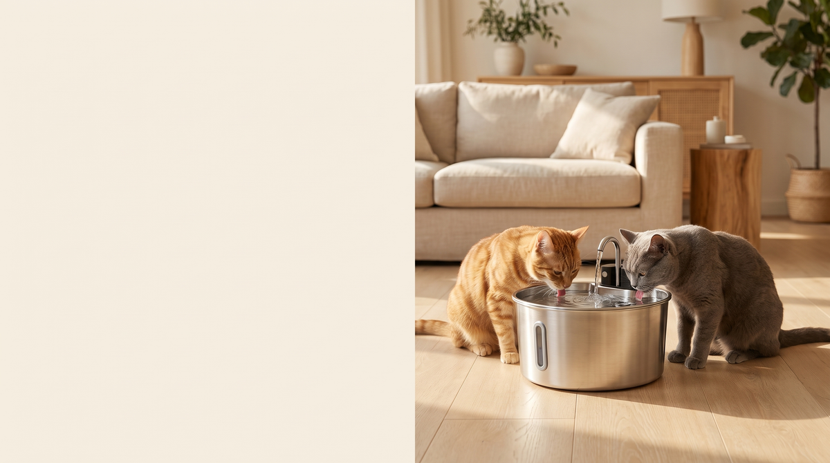 Zwei Katzen teilen sich den Miavo Max in einem hellen Wohnzimmer